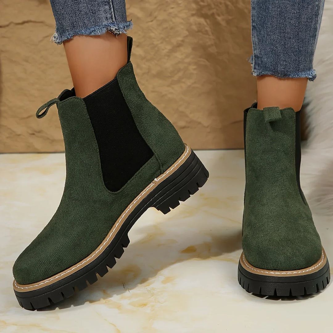 Dames enkellaarsjes | Groene chelsea boots met dikke zool