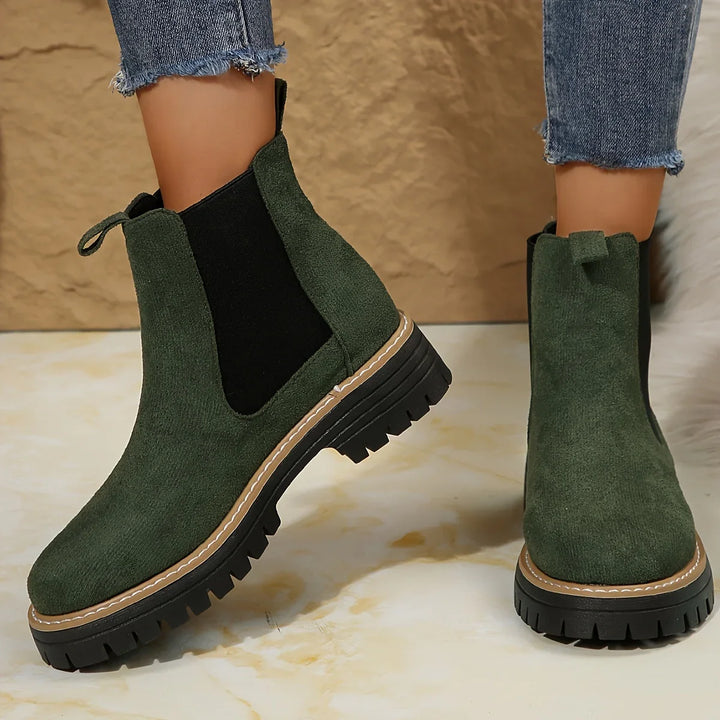 Dames enkellaarsjes | Groene chelsea boots met dikke zool
