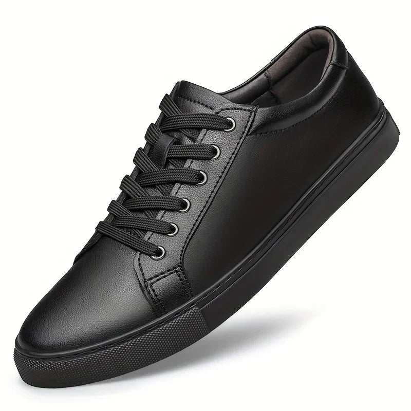 Heren sneakers zwart | Leren low top casual schoenen