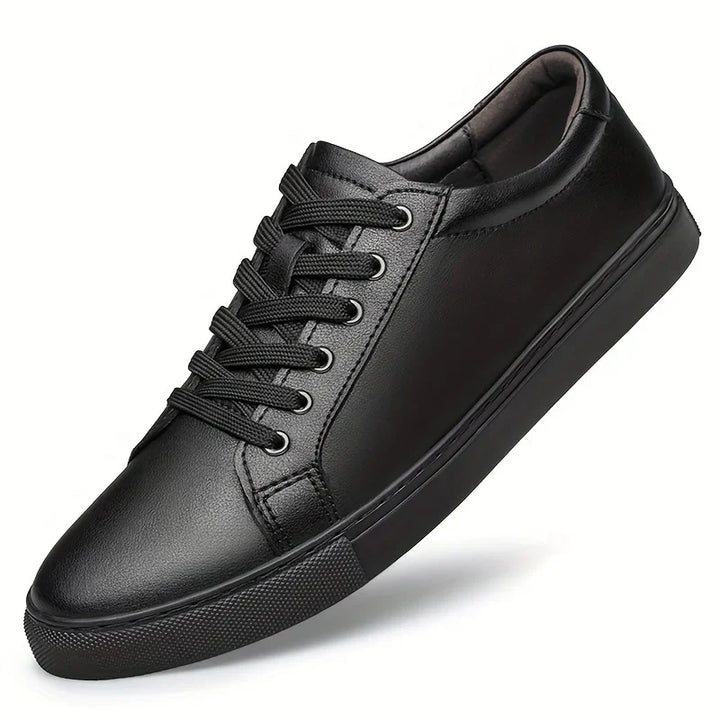 Heren sneakers zwart | Leren low top casual schoenen