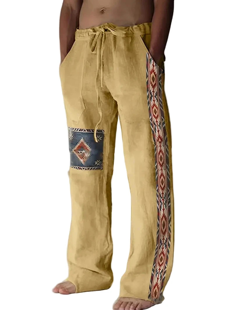 Boho Chill Pants | Heren broek met etnische print, elastische taille & rechte pijpen