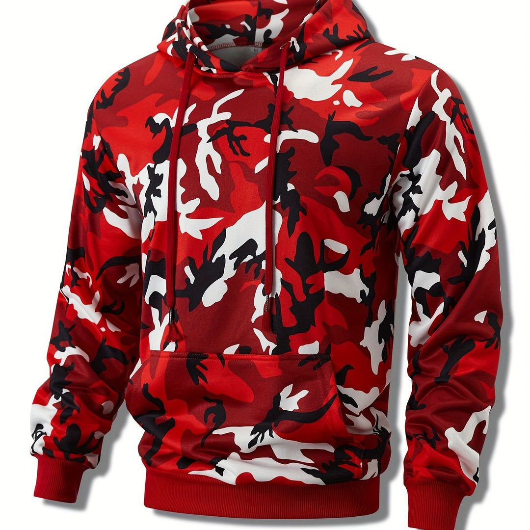 Heren hoodie | Camouflage trui rood met capuchon en kangoeroezak