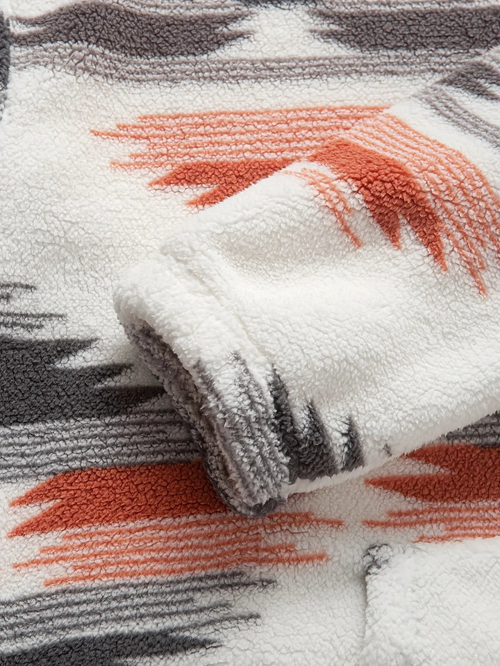 Heren fleece trui | Half zip sweater met aztec print