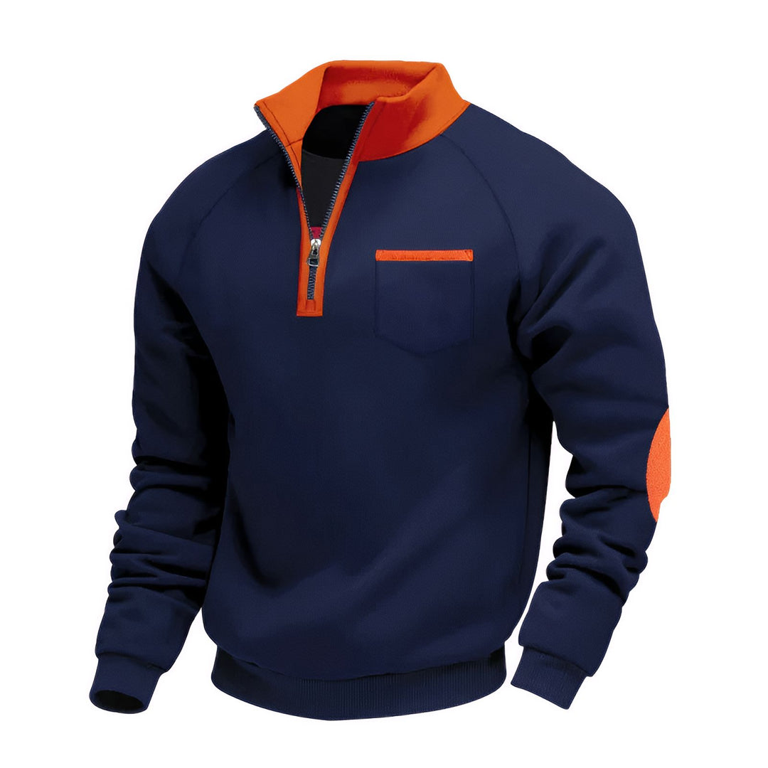 Klassieke half-zip pullover van zachte stof met hoge kraag voor heren