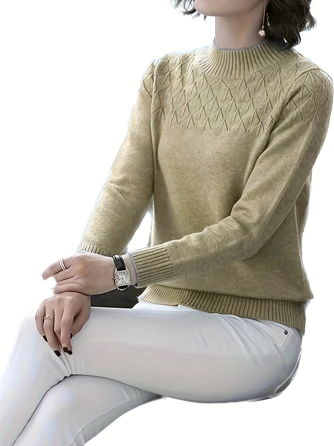 Dames trui | Blauwe viscose sweater met diamantpatroon lange mouw