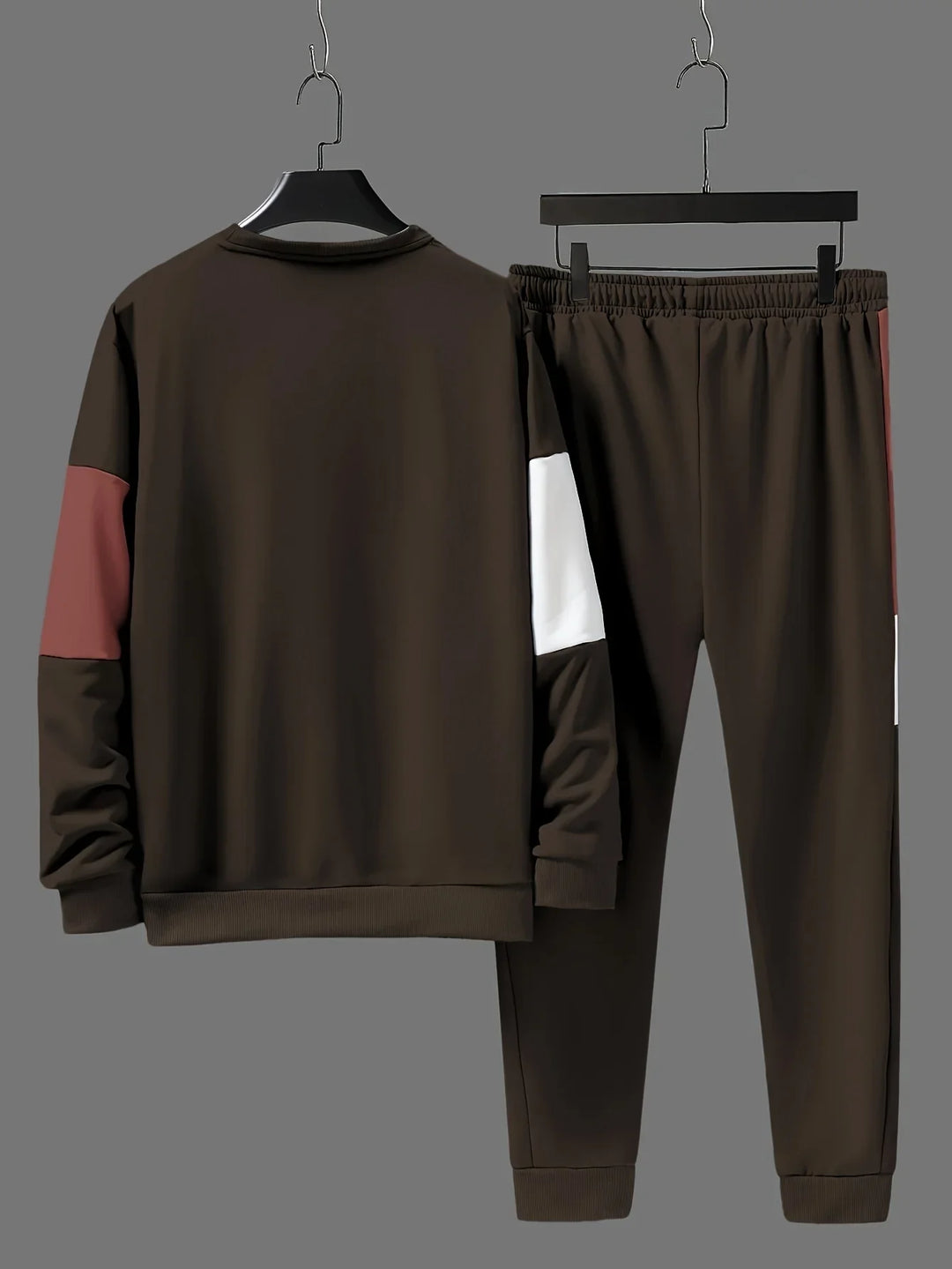 Heren trainingspak | Beige colorblock sweater met joggingbroek