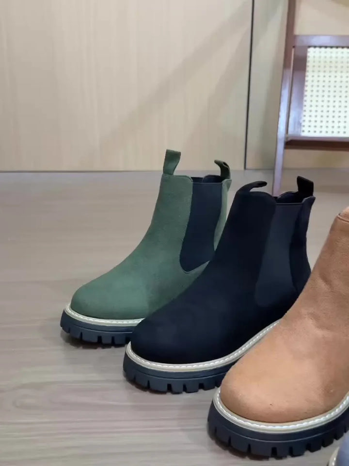 Dames enkellaarsjes | Groene chelsea boots met dikke zool