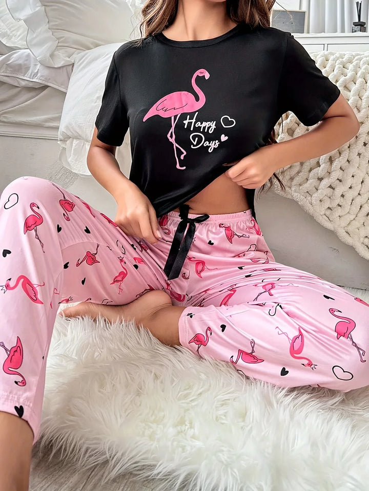 Dames pyjama set | Flamingo print shirt en broek