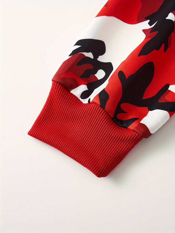 Heren hoodie | Camouflage trui rood met capuchon en kangoeroezak