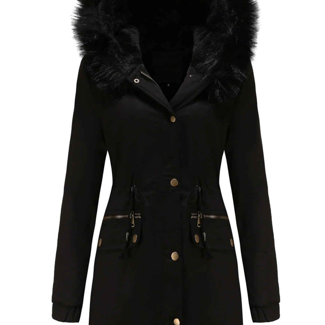 Dames parka jas | Lange winterjas met bontkraag en taillekoord
