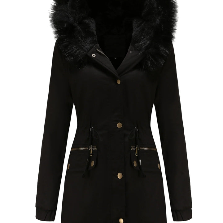 Dames parka jas | Lange winterjas met bontkraag en taillekoord