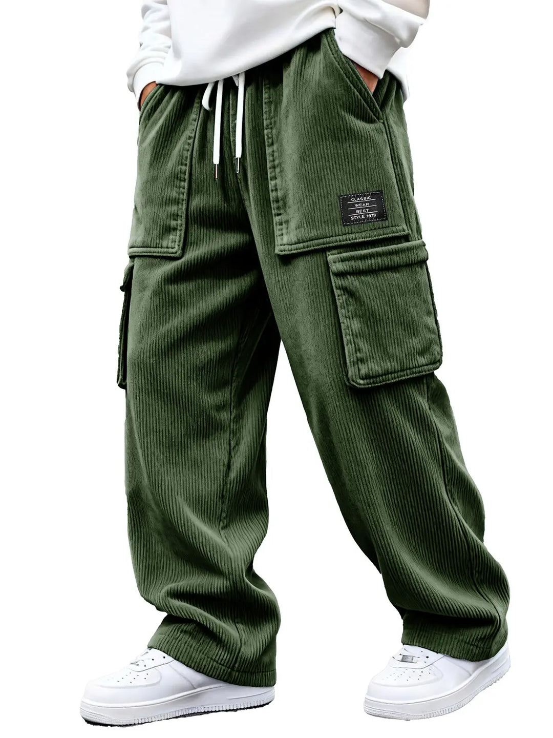 Heren cargobroek | Ribstof broek met cargozakken