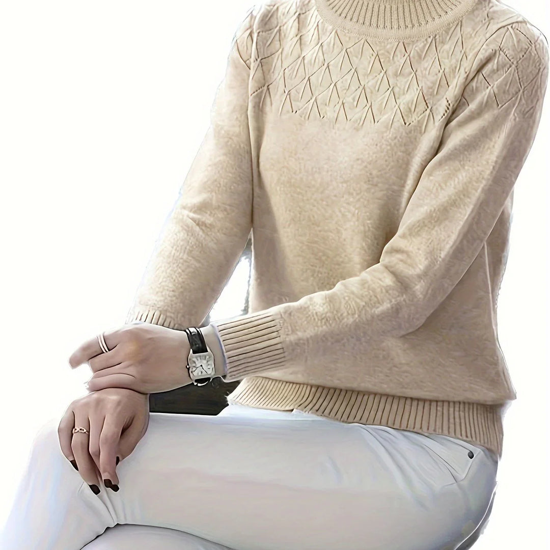 Dames trui | Blauwe viscose sweater met diamantpatroon lange mouw