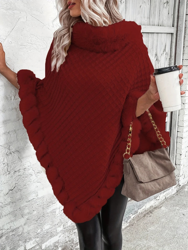 Dames poncho | Gebreide winter cape met bontkraag
