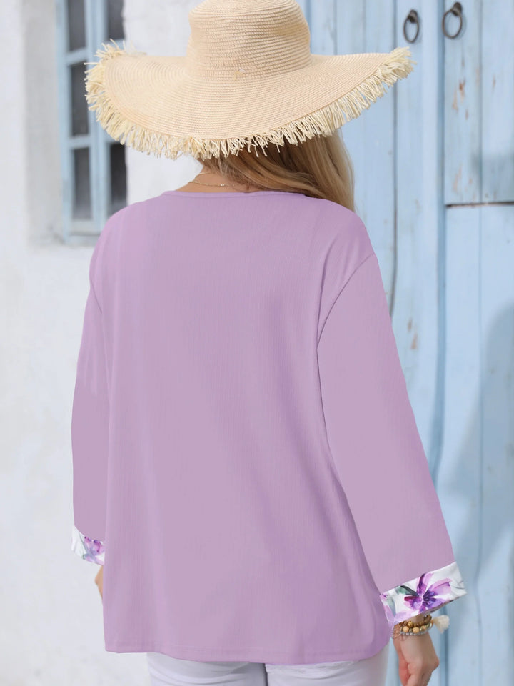 Dames top | Paars shirt met bloemenprint en lange mouw