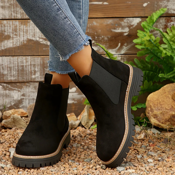 Dames enkellaarsjes | Groene chelsea boots met dikke zool