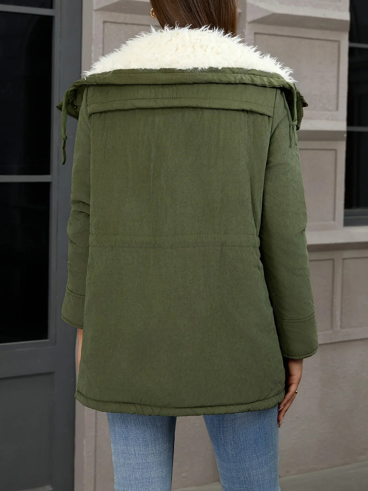 Dames parka jas | Donkergroene winterjas met fleece voering en zakken