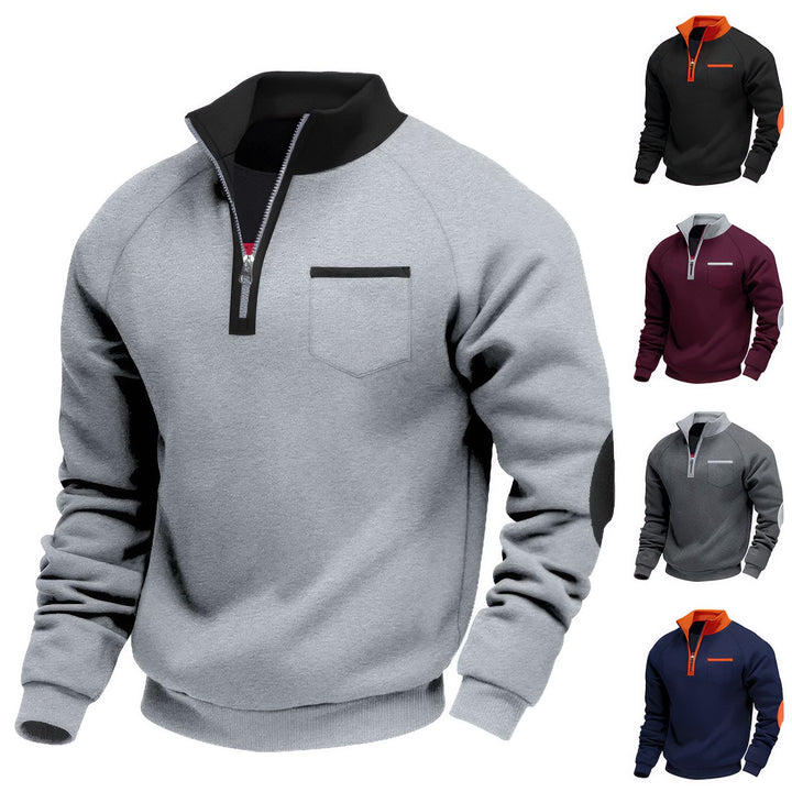 Klassieke half-zip pullover van zachte stof met hoge kraag voor heren