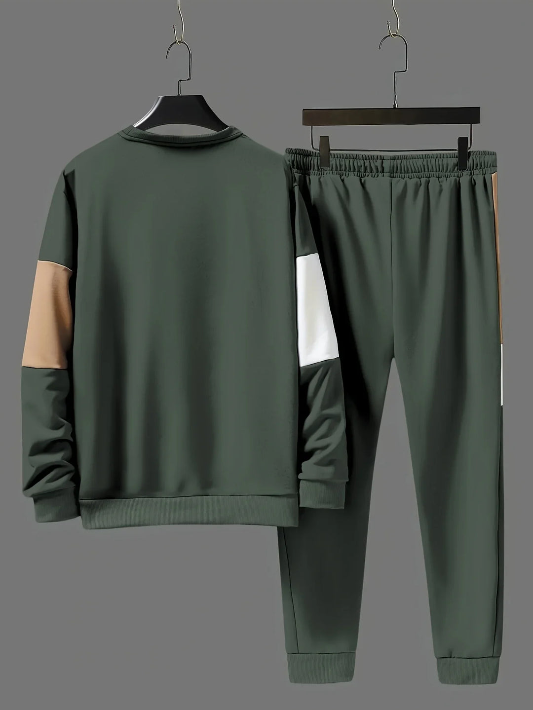Heren trainingspak | Beige colorblock sweater met joggingbroek