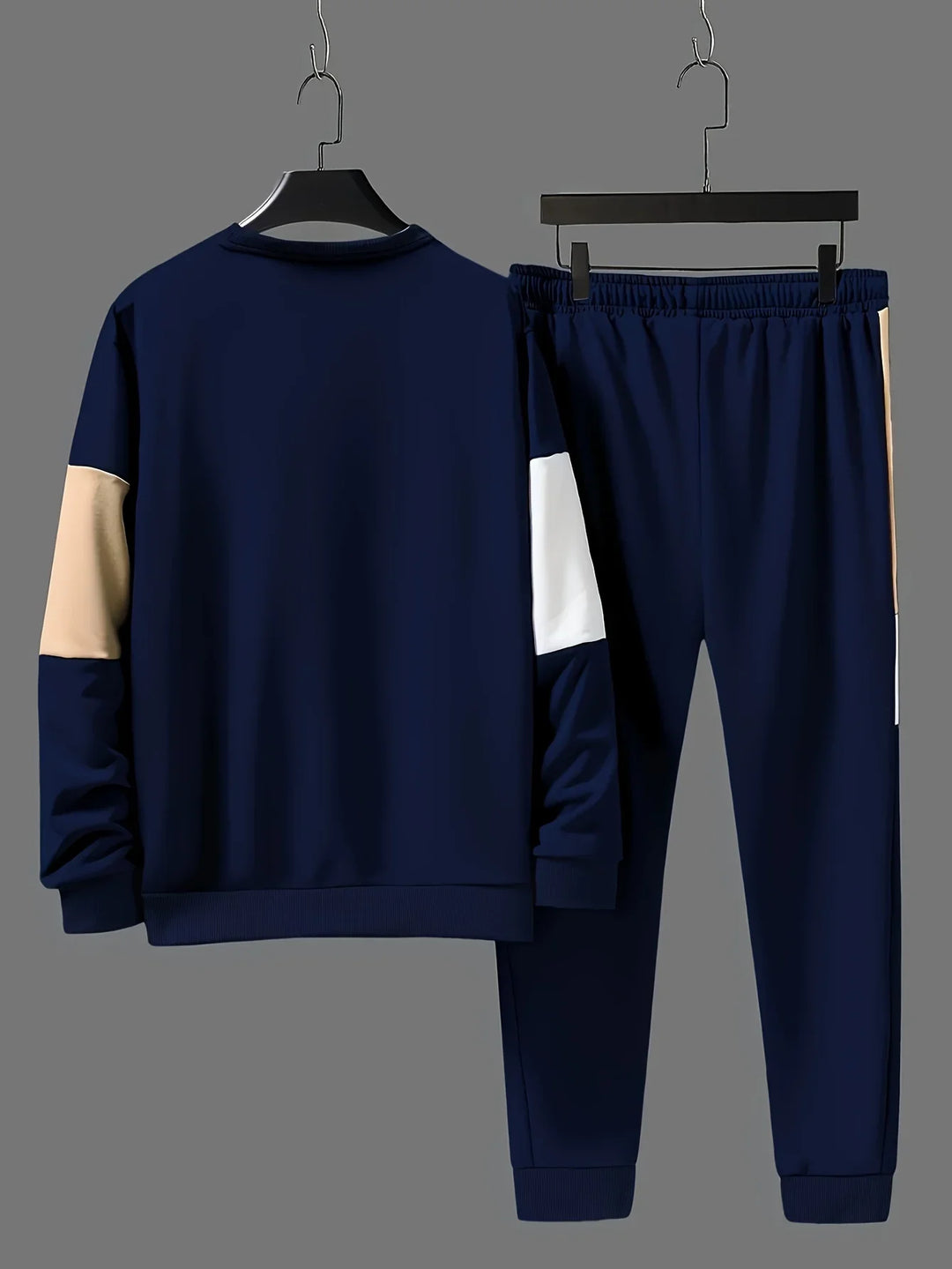 Heren trainingspak | Beige colorblock sweater met joggingbroek