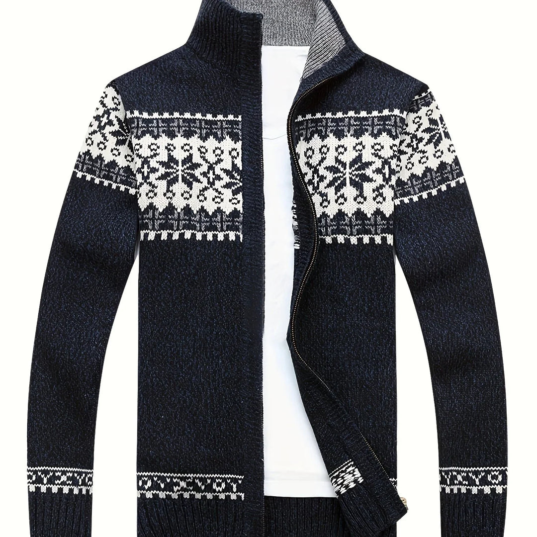 Heren vest | Gebreide cardigan met sneeuwvlok patroon en rits