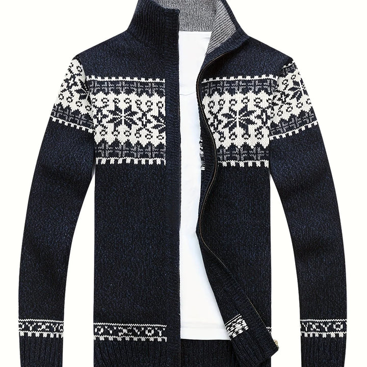 Heren vest | Gebreide cardigan met sneeuwvlok patroon en rits