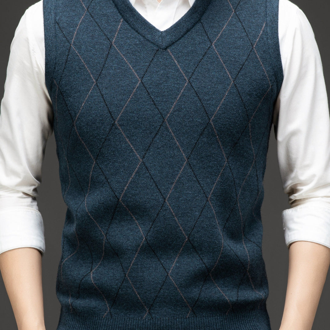 Heren pullover | Gebreide V-hals pullover met diamantpatroon