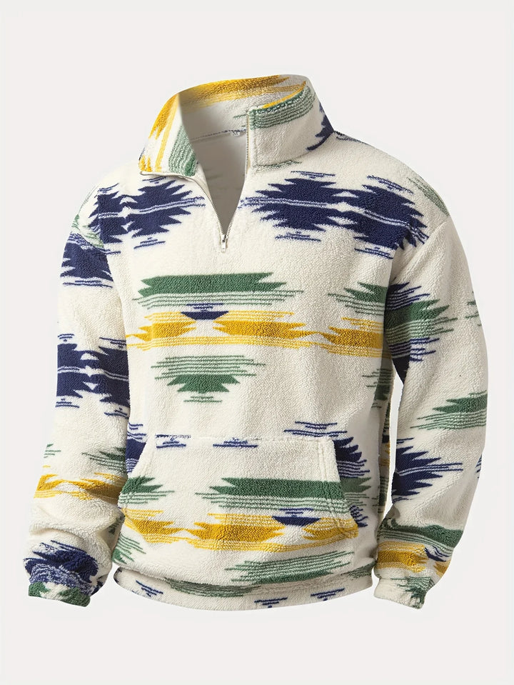 Heren fleece trui | Half zip sweater met aztec print