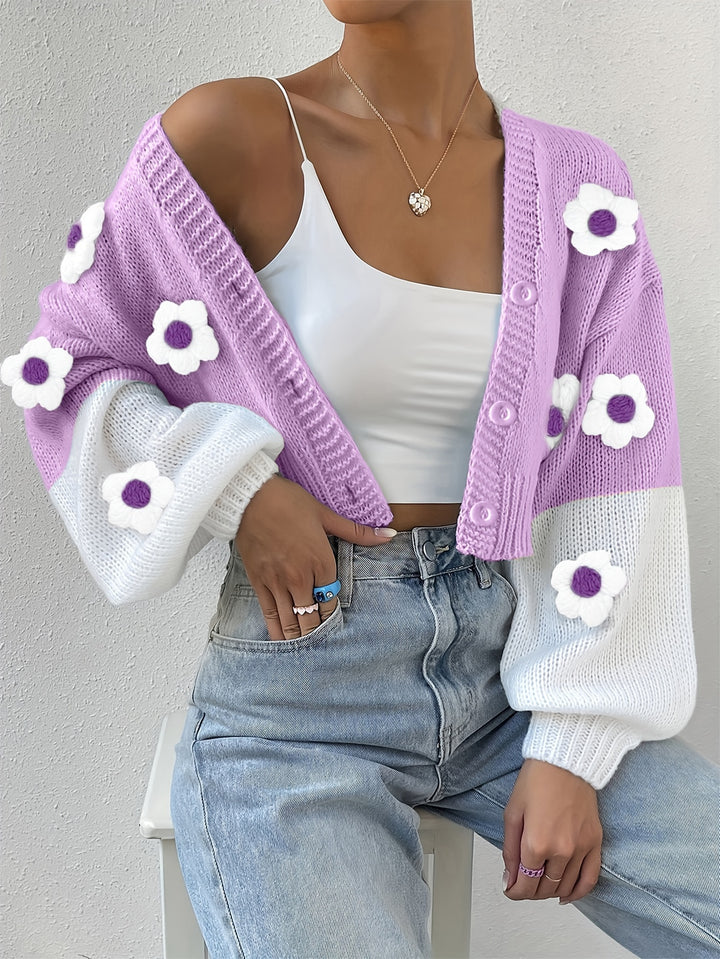 Gebreid dames vest met bloemen | Warme cardigan voor herfst & winter