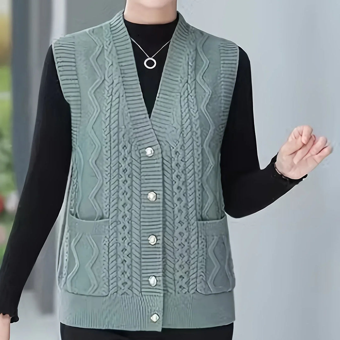 Dames vest | Kabelgebreid mouwloos cardigan met knopen