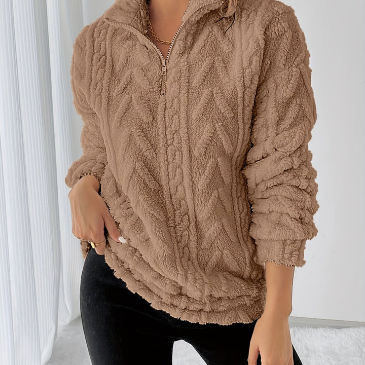 Dames fleece trui | Zip-up sweater met capuchon en lange mouw