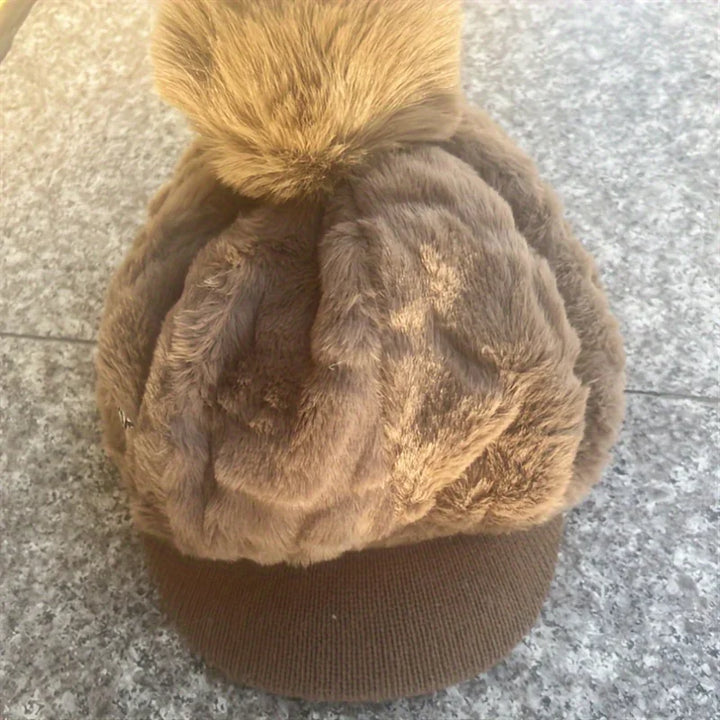 Muts dames met klep | Elegante gebreide winter baret met pompon