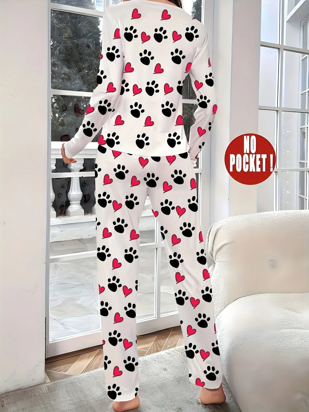 Dames pyjama set | Hartjes en pootafdruk print met lange mouwen