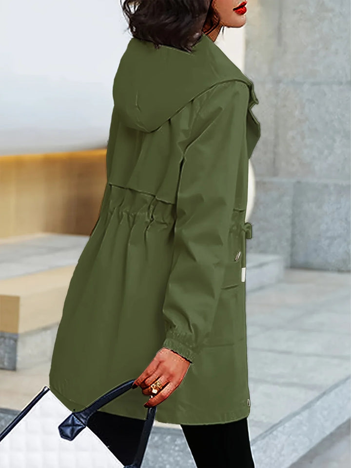 Dames trenchcoat | Beige windbreaker met capuchon en taillekoord