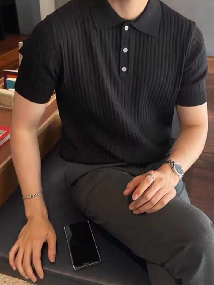 Rib Polo Shirt | Heren polo met korte mouw en knoopsluiting
