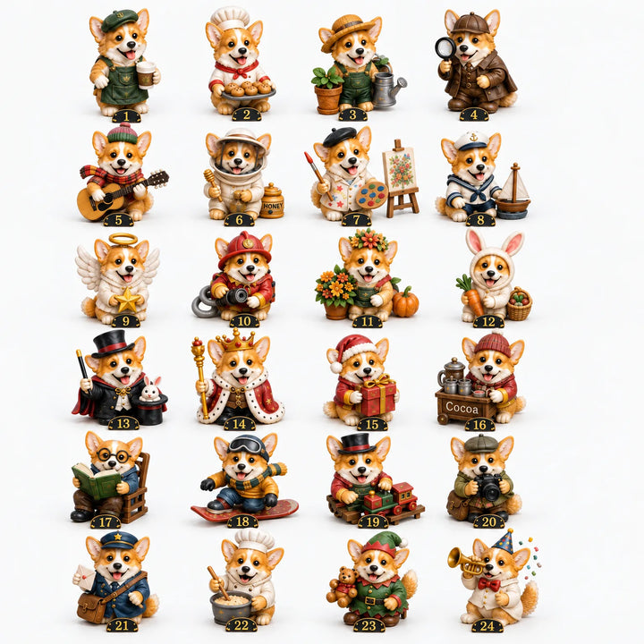 Adventskalender 2026 | 24 unieke corgi hondenfiguurtjes
