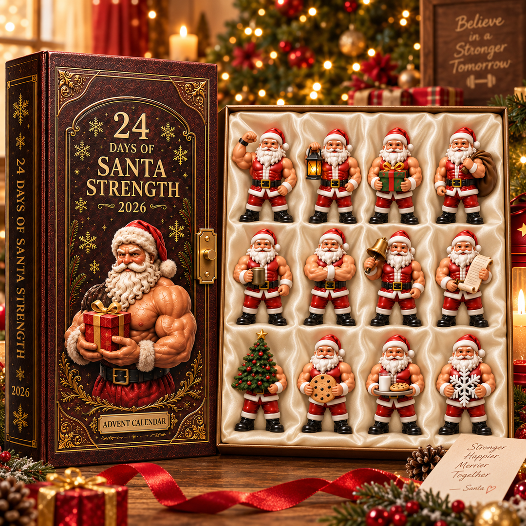 Adventskalender fitness 2026 | 24 grappige kerstmannen