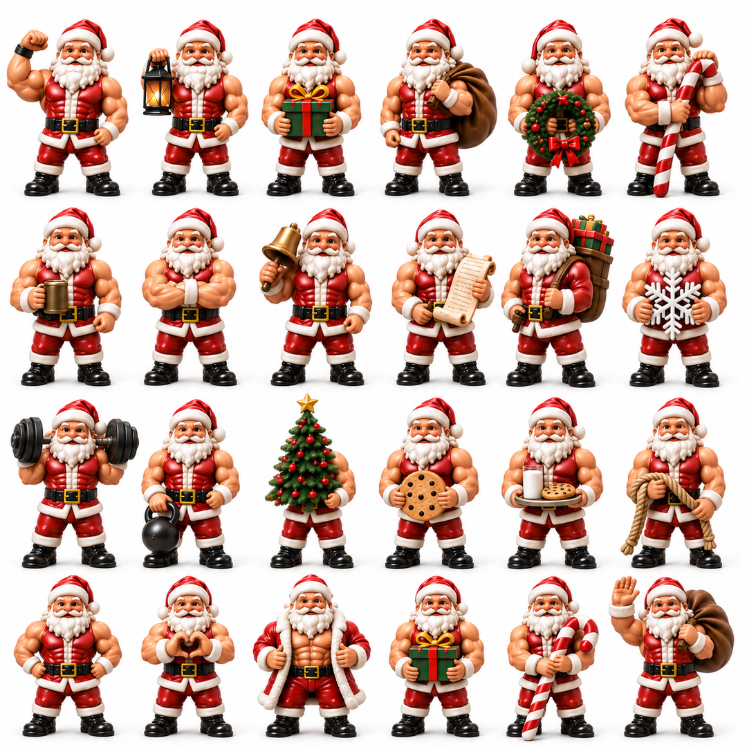 Adventskalender fitness 2026 | 24 grappige kerstmannen