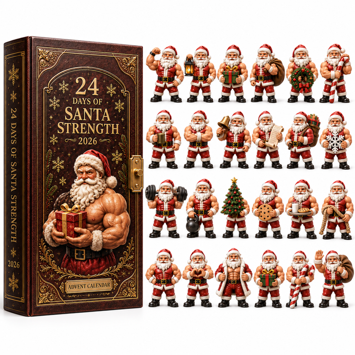 Adventskalender fitness 2026 | 24 grappige kerstmannen