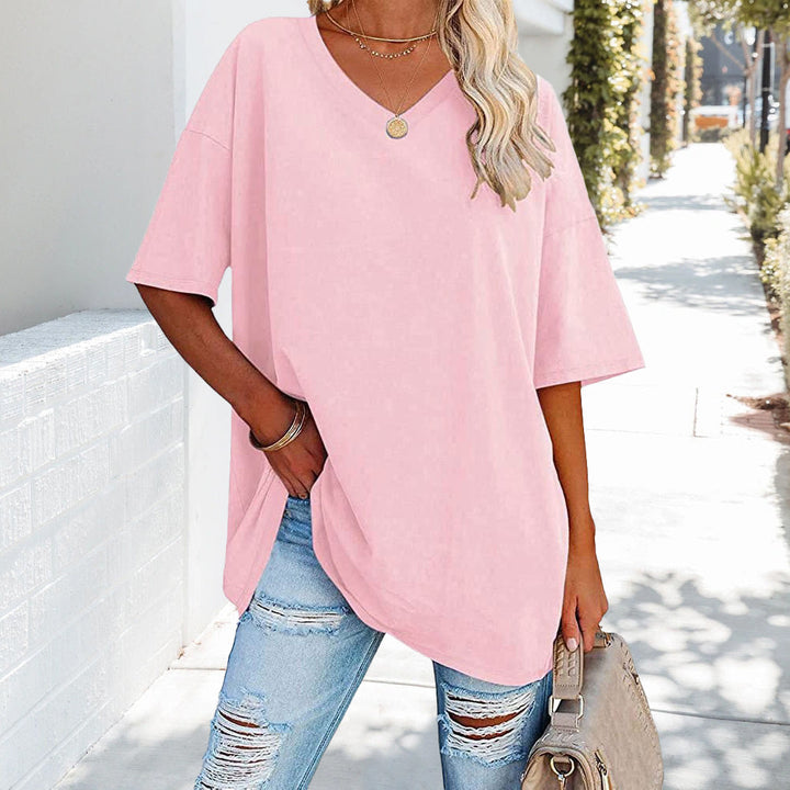 Kate | Losse effen katoenen V-hals T-shirt voor dames