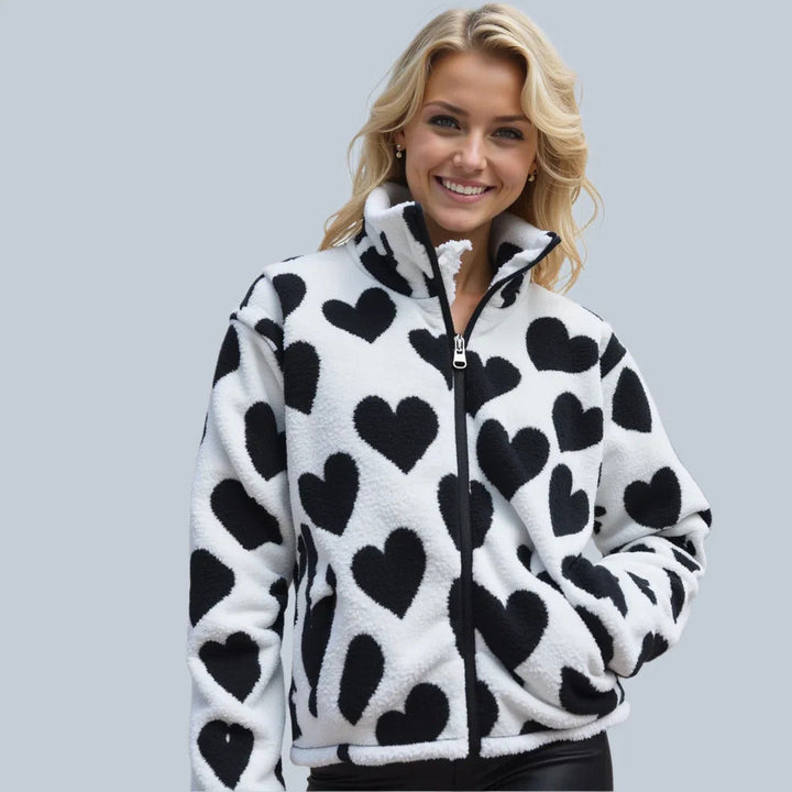 Dames winterjas | Reversible jas met hartenprint
