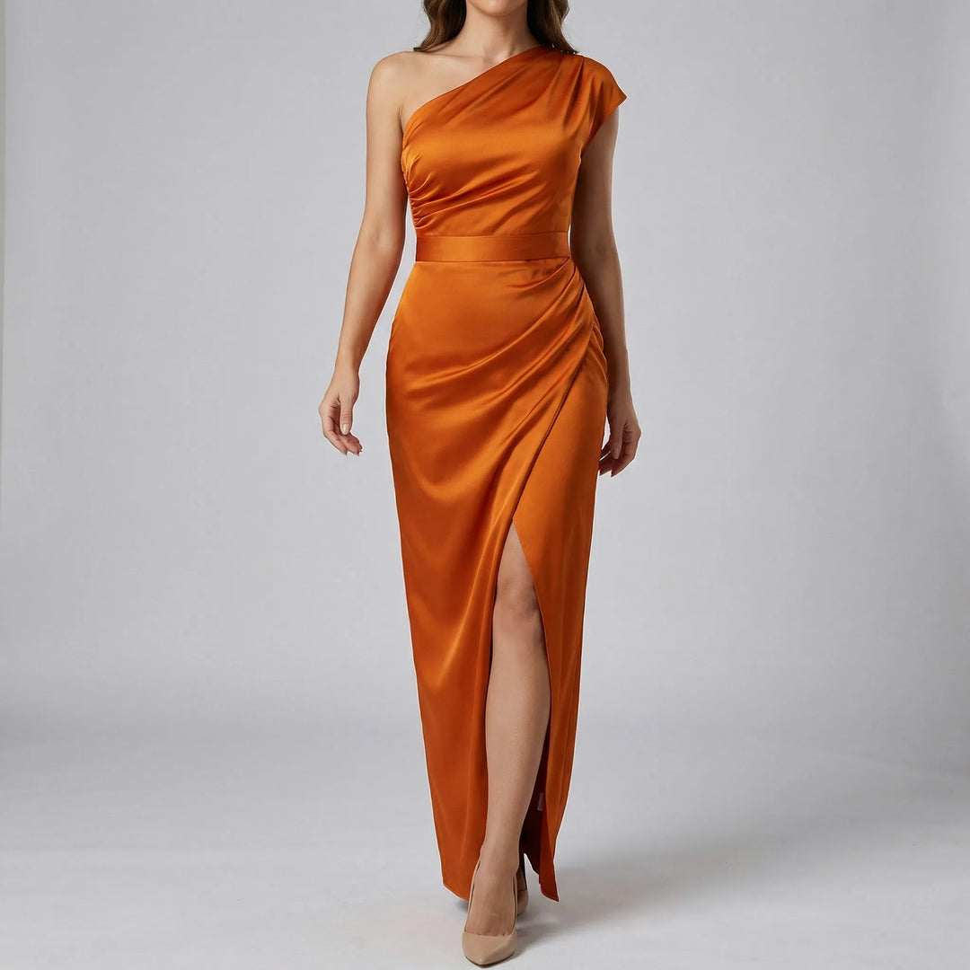 Avondjurk dames | One shoulder jurk met split