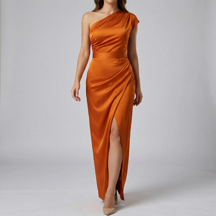 Avondjurk dames | One shoulder jurk met split