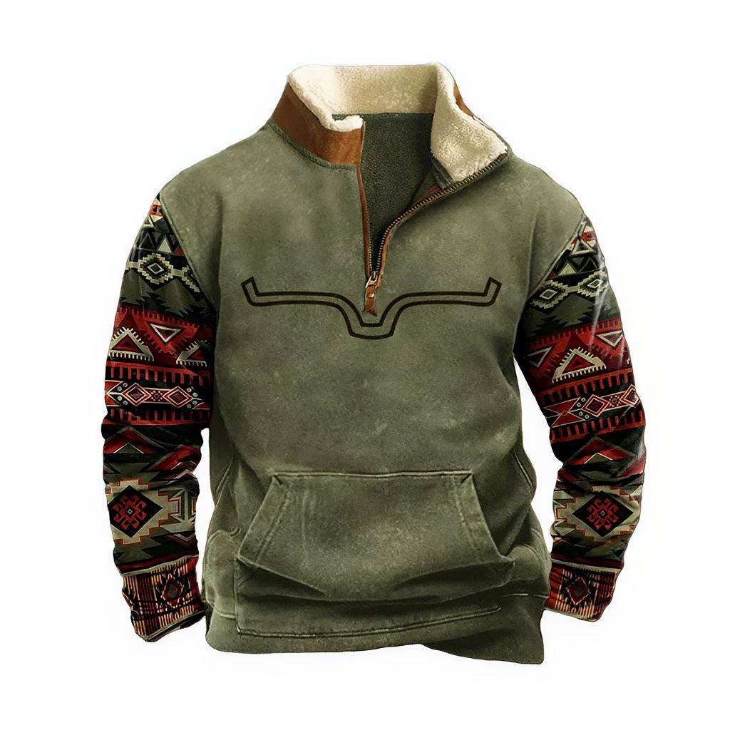 AztecZip | Heren zip-up trui met relaxed fit en westernaccent