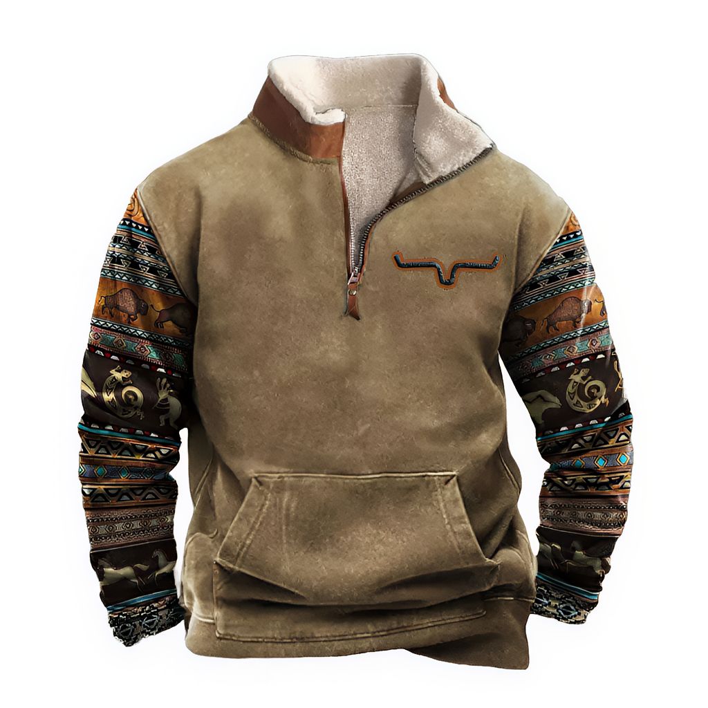 AztecZip | Heren zip-up trui met relaxed fit en westernaccent