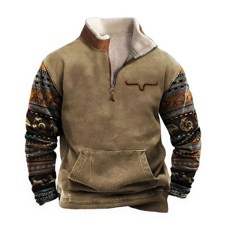 AztecZip | Heren zip-up trui met relaxed fit en westernaccent
