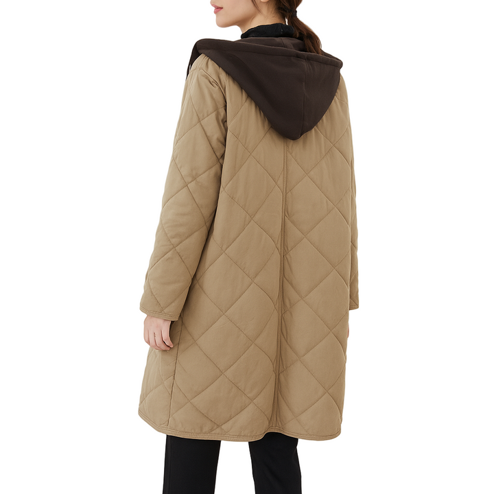 Marcia coat | dames lange gewatteerde jas met capuchon lichtgewicht