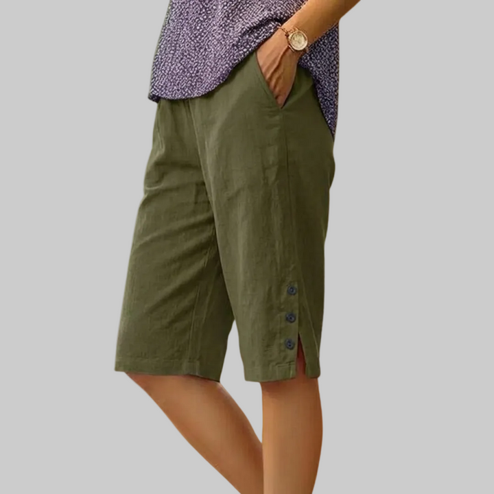 Bermuda dames | Luchtige korte broek met knoopdetails