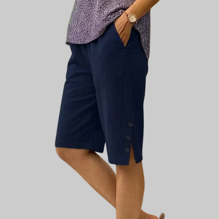 Bermuda dames | Luchtige korte broek met knoopdetails