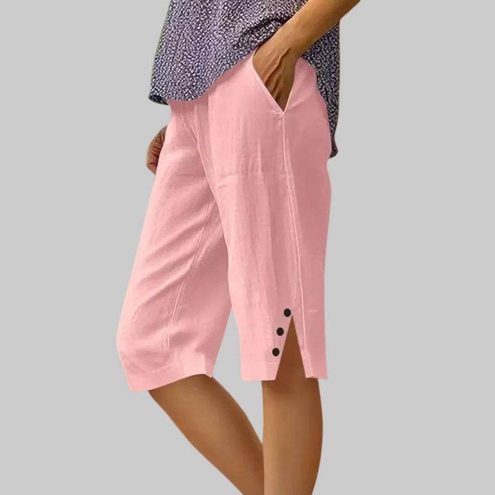 Bermuda dames | Luchtige korte broek met knoopdetails
